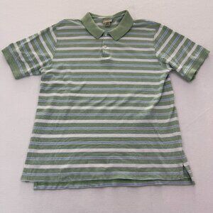 LL Bean Polo Shirt Mens Medium Short Sleeve Y2K Reg Green White Striped